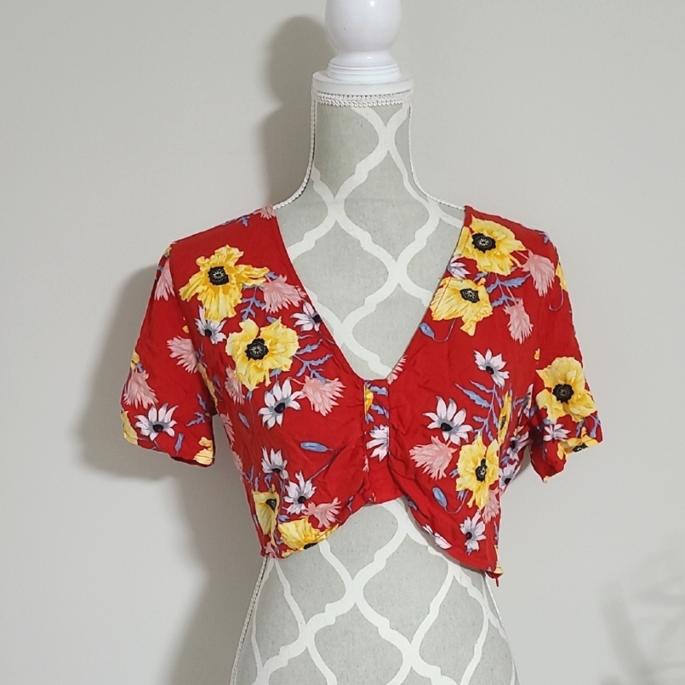 *2/10* H&M Floral Red Crop Top